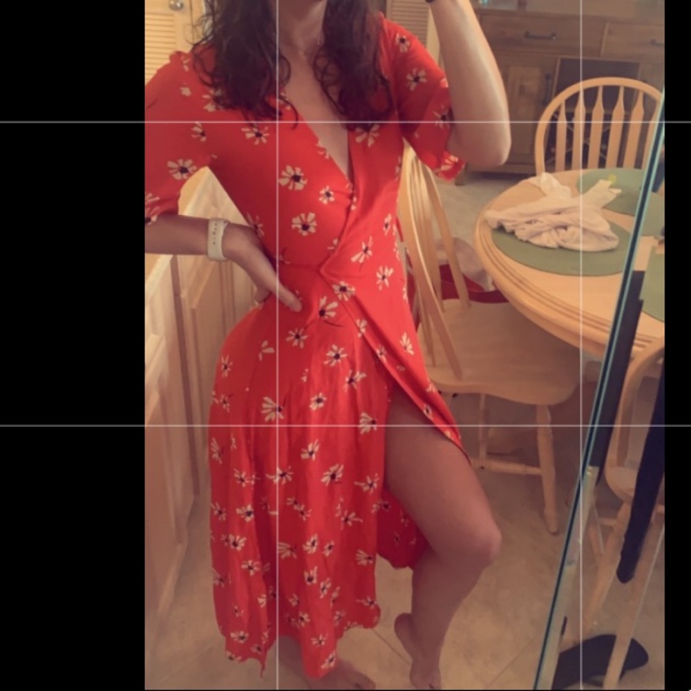 Red wrap dress floral